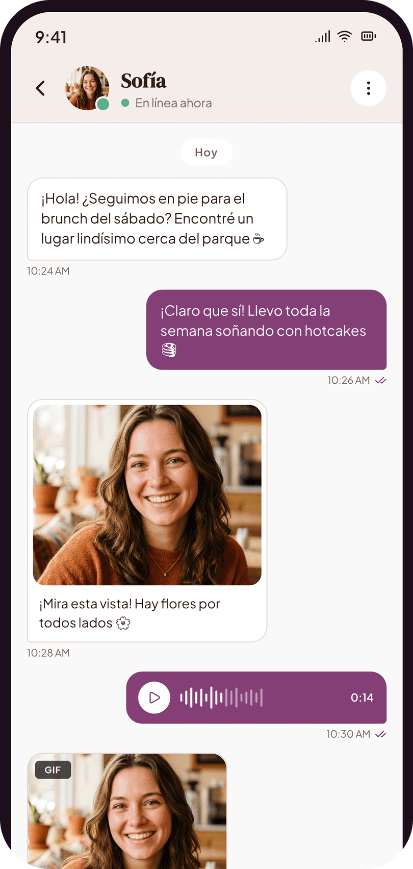 Shugar app - conversación con fotos y notas de voz
